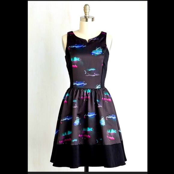 Book of Deer Dresses & Skirts - Book of Deer Northern Lights Aurora Borealis sleeveless fit and flare dress, med